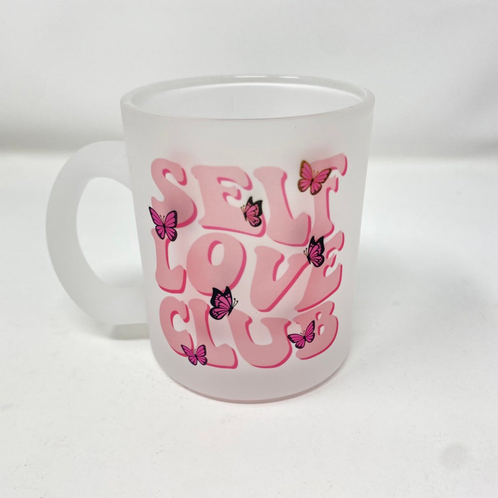 10oz. Frosted Glass Sublimation Mug with Pink Handle